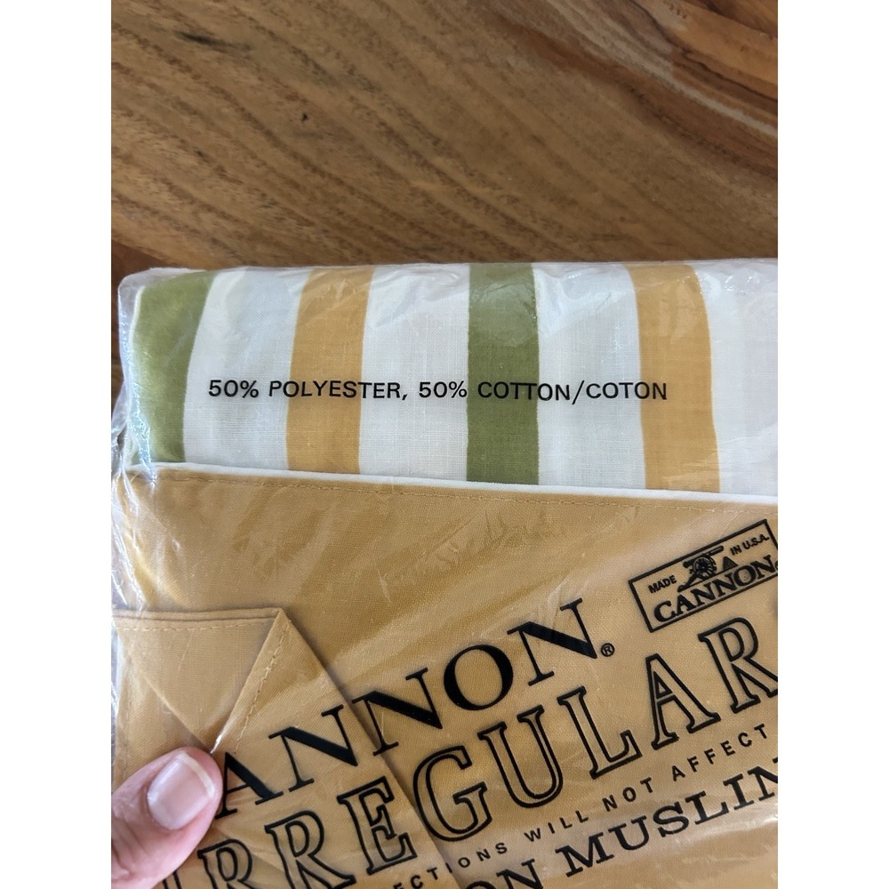 Vintage Cannon Irregular New Old Stock Muslin Flat Striped Full Sheet Marigold - Picture 3 of 4